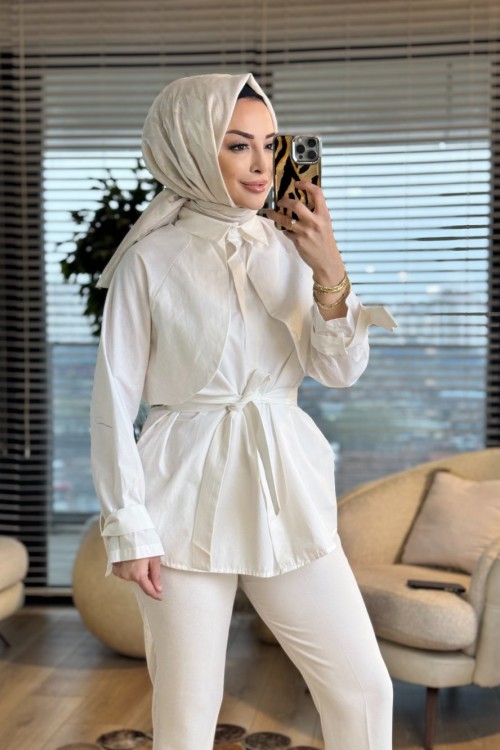 20759 Ön Parça Detaylı Gömlek Beyaz