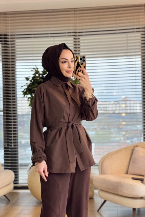 20759 Ön Parça Detaylı Gömlek Kahve