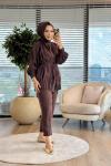 20764 Eteği Pile Dikişli Yakasız Düğmeli Takım Kahve