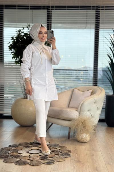 2086 Yanları Bağcıklı Uzun Gömlek Siyah