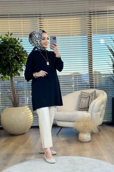 21-1000 Merserize O Yaka Triko Tunik Siyah