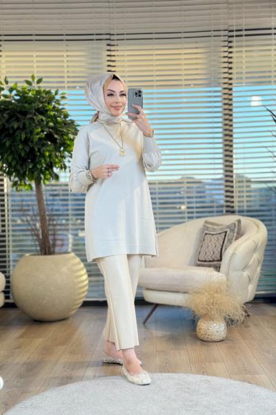 21-1000 Merserize O Yaka Triko Tunik Taş
