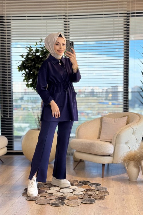 2121 Ön Bağcıklı Ve Cepli Takım Lacivert