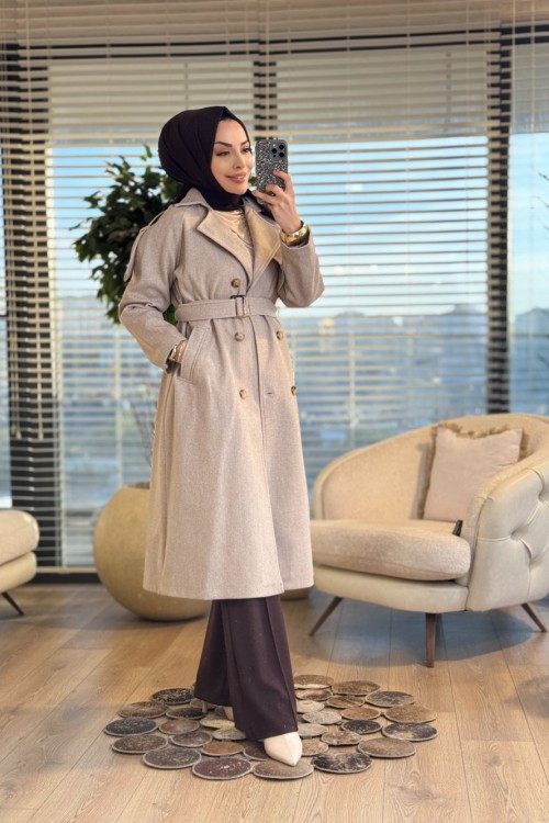 2186 Kaşe Altı Düğme Apoletli Kaban Vizon