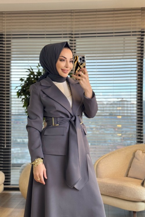 2194 İki Düğme Ceket Etekli Takım Antrasit