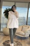 2205 Peluş Kemerli Yelek Ekru