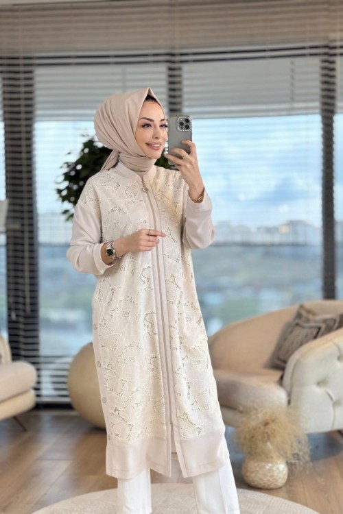 2211 Ön Dantel Yanlar Düğmeli Kap Bej