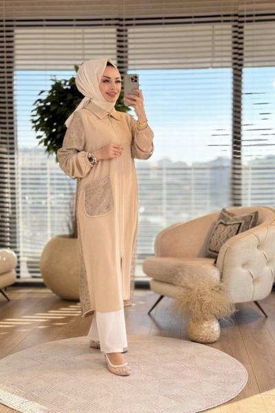 2218 Arkası Ve Kolu Hasır File Kap Bej