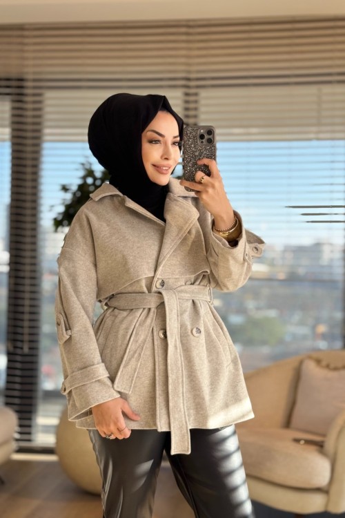 2221 Kaşe Apoletli Kısa Kaban Gri