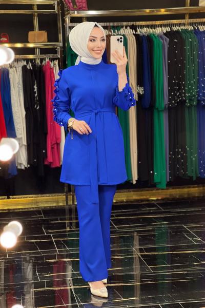 22232 Omuzları Fırfırlı Takım Saks