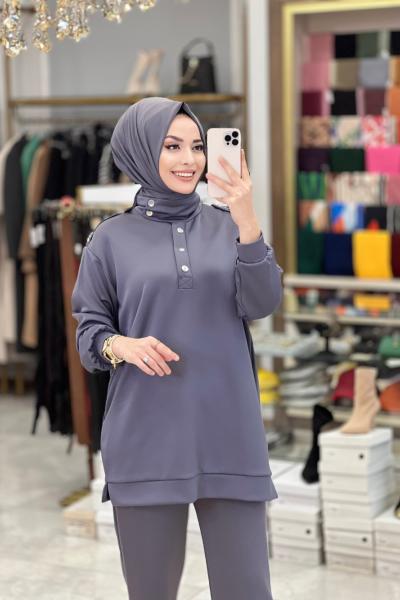 22256 Omuzları Apolet Üstü Taş İşlemeli Takım Gri