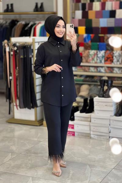 22288 Paça Ve Kol Ucu Tüylü Takım Siyah