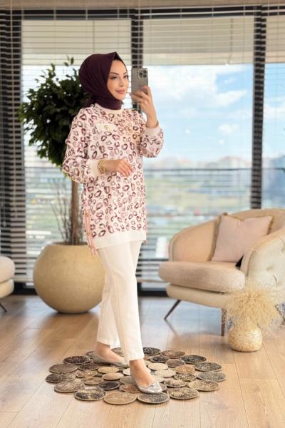 2231 Melis Tunik Ekru Gül