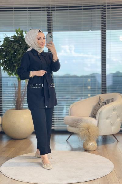 22345 Cep Kapağı Taş İnci İşlemeli Takım Siyah