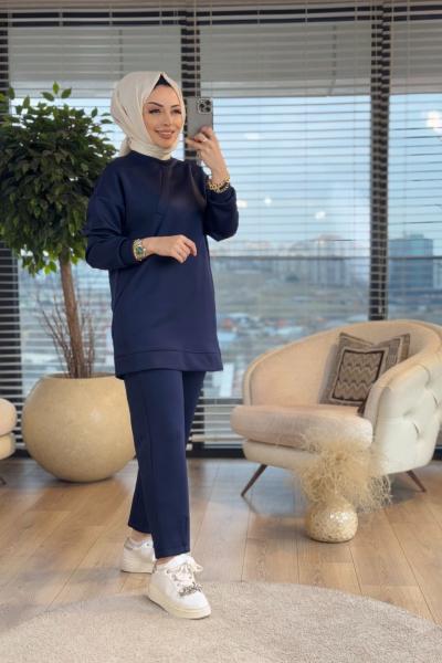 22429 Scuba Önü Cep Ve V Dikişli Takım Detaylı Takım Lacivert