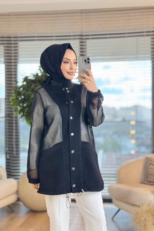 2245 File Çıtçıtlı Ceket Siyah