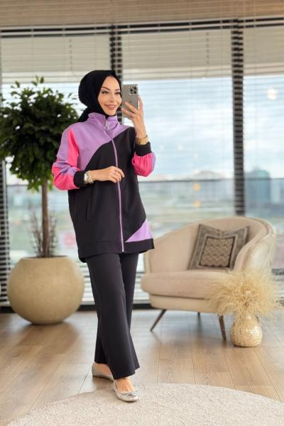 22457 Renkli Fermuarlı Takım Siyah