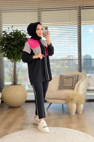 22481 Renkli Pat Fermuarlı Takım Siyah