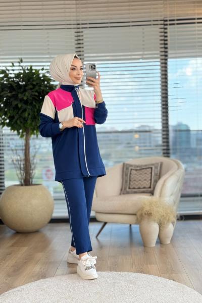 22481 Renkli Pat Fermuarlı Takım Lacivert