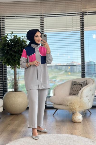 22481 Renkli Pat Fermuarlı Takım Gri