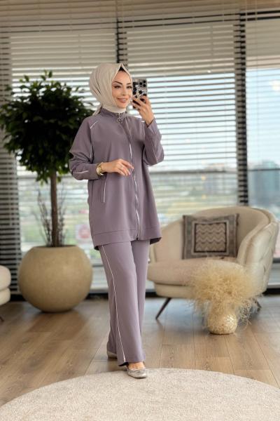 22488 Ön Fermuarlı Biye Detaylı Takım Antrasit