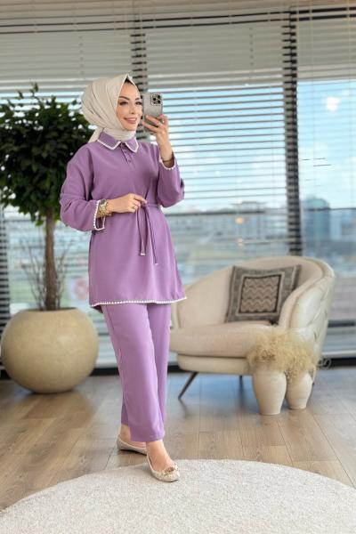 22490 Bebe Yaka Yaka Kol Ucu Sutaşı Takım Lila