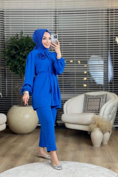 22495 Çiçek Broşlu Takım Saks