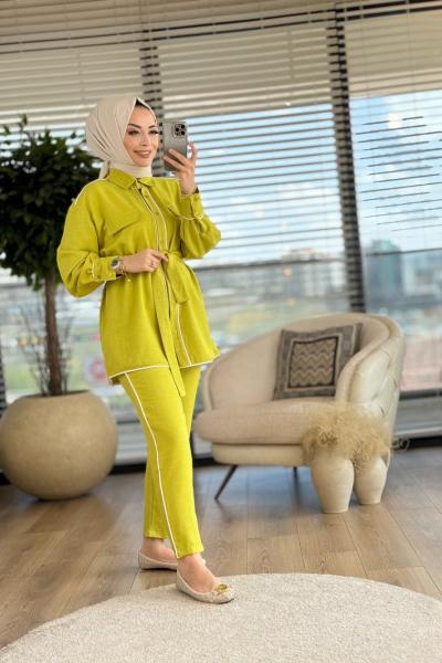 22506 Ön İki Cepli Biye Detaylı Takım Yağ Yeşili