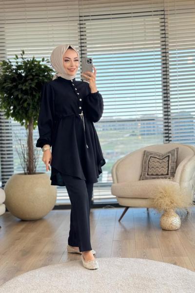 22509 Patı Düğmeli Takım Siyah