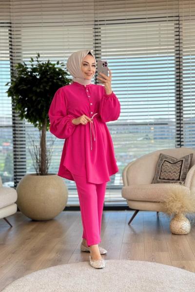 22509 Patı Düğmeli Takım Fuşya
