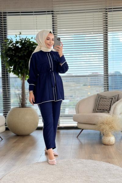 22547 Gofre Biye Detaylı Takım Lacivert