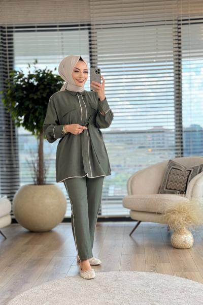 22547 Gofre Biye Detaylı Takım Haki