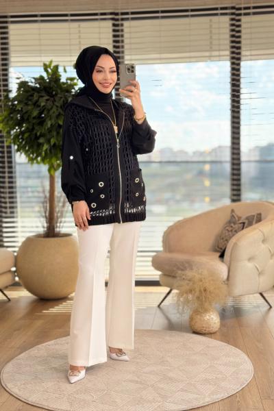 2255 Üst File Kap İç Bluzlu 2li Takım Siyah