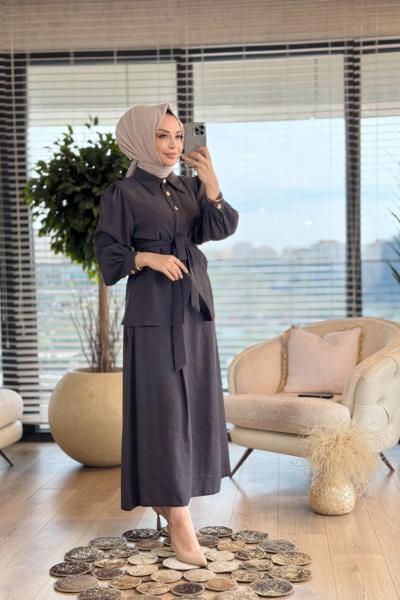 22555 Yandan Bağlamalı Düğme Detaylı Takım Siyah