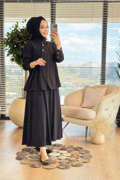 22555 Yandan Bağlamalı Düğme Detaylı Takım Siyah