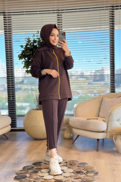 22570 Paçası Fermuarlı Takım Kahve