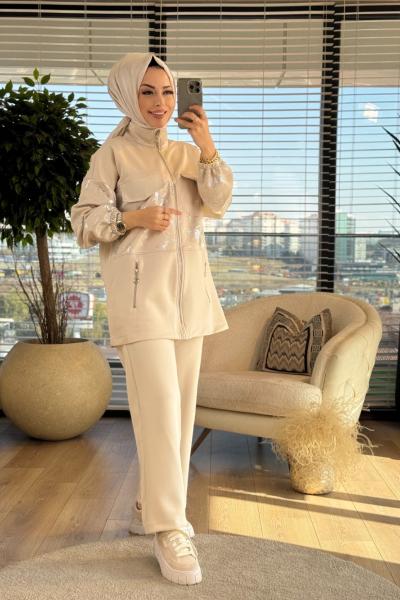 22571 Ön Ve Kolu Varak Baskı Ön Ferm.Takım Bej