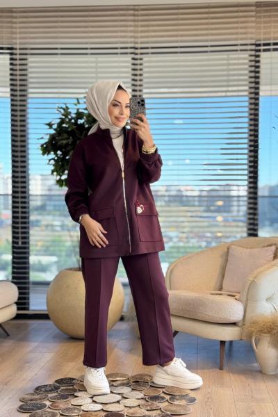 22571 Önden Cepli Fermuarlı Takım Bordo