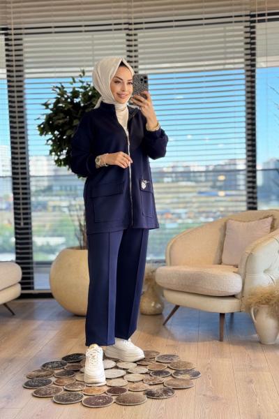 22571 Önden Cepli Fermuarlı Takım Lacivert