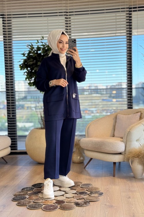22571 Önden Cepli Fermuarlı Takım Lacivert