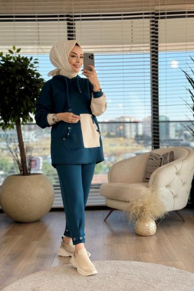 22574 Paça Ve Cebi Kuşgözü Metal Detaylı Takım Petrol