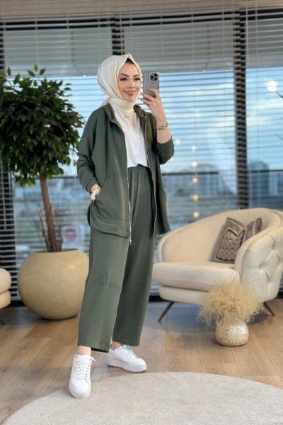 22590 Osyho Kapşonlu Fermuarlı Takım Haki
