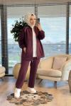 22623 Kolları Leopar Şeritli Takım Bordo