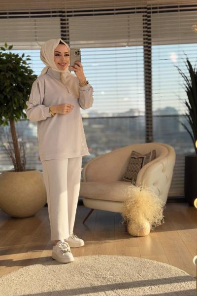 22642 Omuz Apoletli Patı Fermuarlı Takım Gri