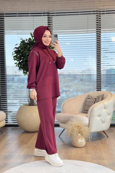 22649 Omzu Fermuarlı Takım Bordo