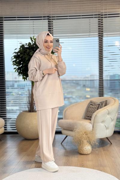 22649 Omzu Fermuarlı Takım Bej