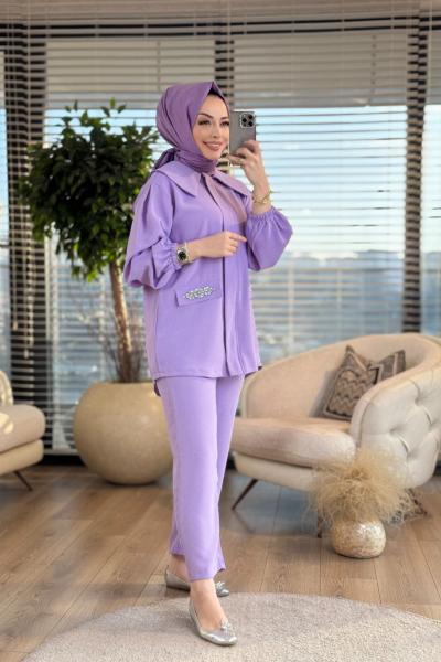 22650 Cep Kapağı Taş İşlemeli Takım Lila