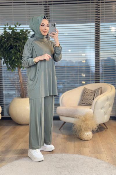 22652 Ön Dikiş Ve Cep Detaylı Takım Haki