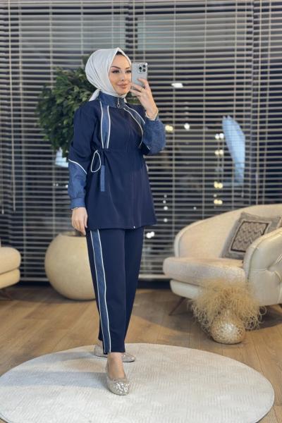 22667 Ön Kol Ve Pantolon Yanı Kot Detay Takım Lacivert
