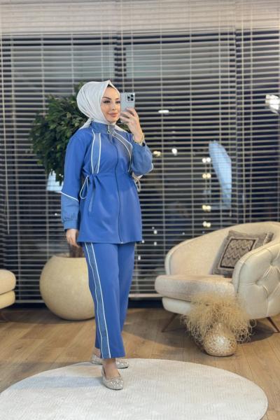 22667 Ön Kol Ve Pantolon Yanı Kot Detay Takım İndigo